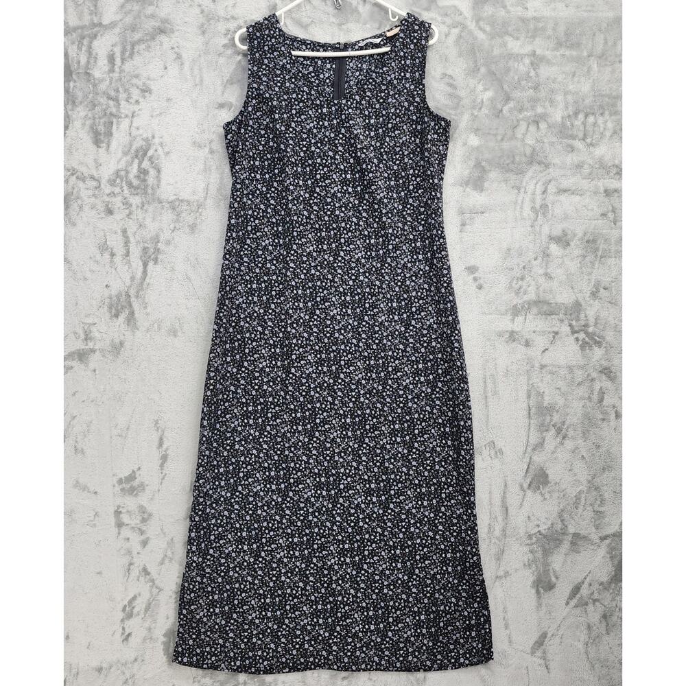 Vintage‎ Willow Bay Dress Womens L Black Gray Ditsy Floral Sleeveless Maxi Zip
